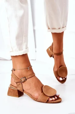 Zamszowe Sandały Na Obcasie Maciejka 5198A-29 Rude