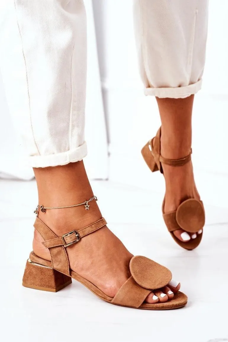 Zamszowe Sandały Na Obcasie Maciejka 5198A-29 Rude