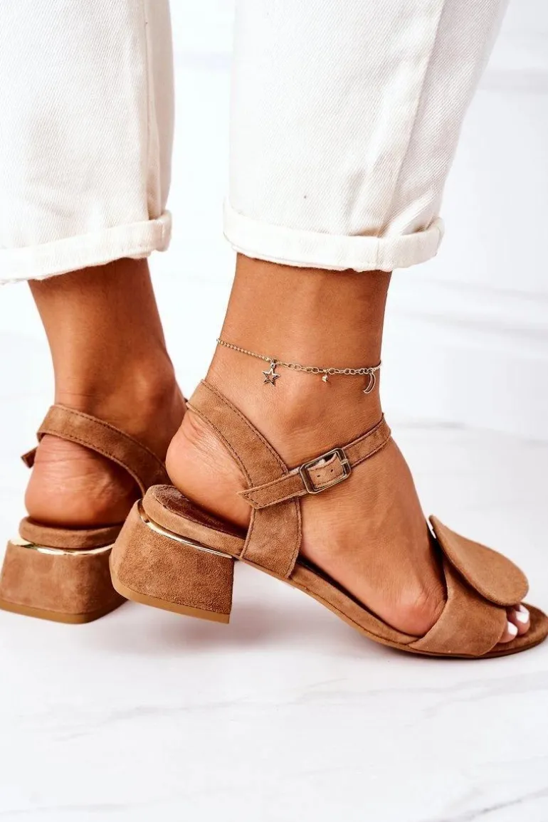 Zamszowe Sandały Na Obcasie Maciejka 5198A-29 Rude