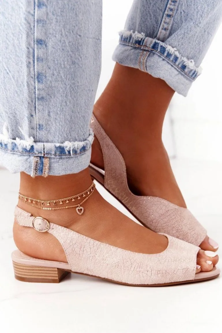 Zamszowe Sandały Na Obcasie Sergio Leone SK807 Różowe