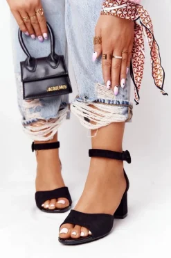 Zamszowe Sandały Na Obcasie Vinceza 20100 Czarne