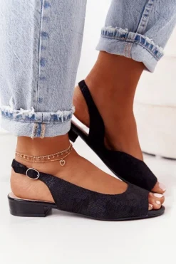 Zamszowe Sandały Na Obcasie Sergio Leone SK807 Czarne