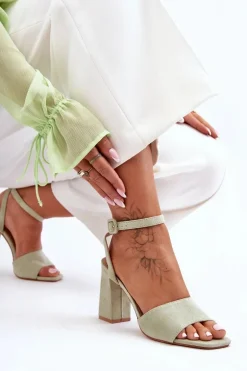 Zamszowe Sandały Na Obcasie Zielone Harriet