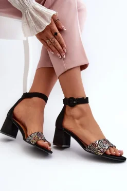 Zamszowe Sandały Na Obcasie Maciejka 04141-48 Czarne