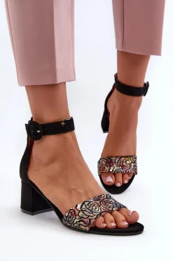 Zamszowe Sandały Na Obcasie Maciejka 04141-48 Czarne
