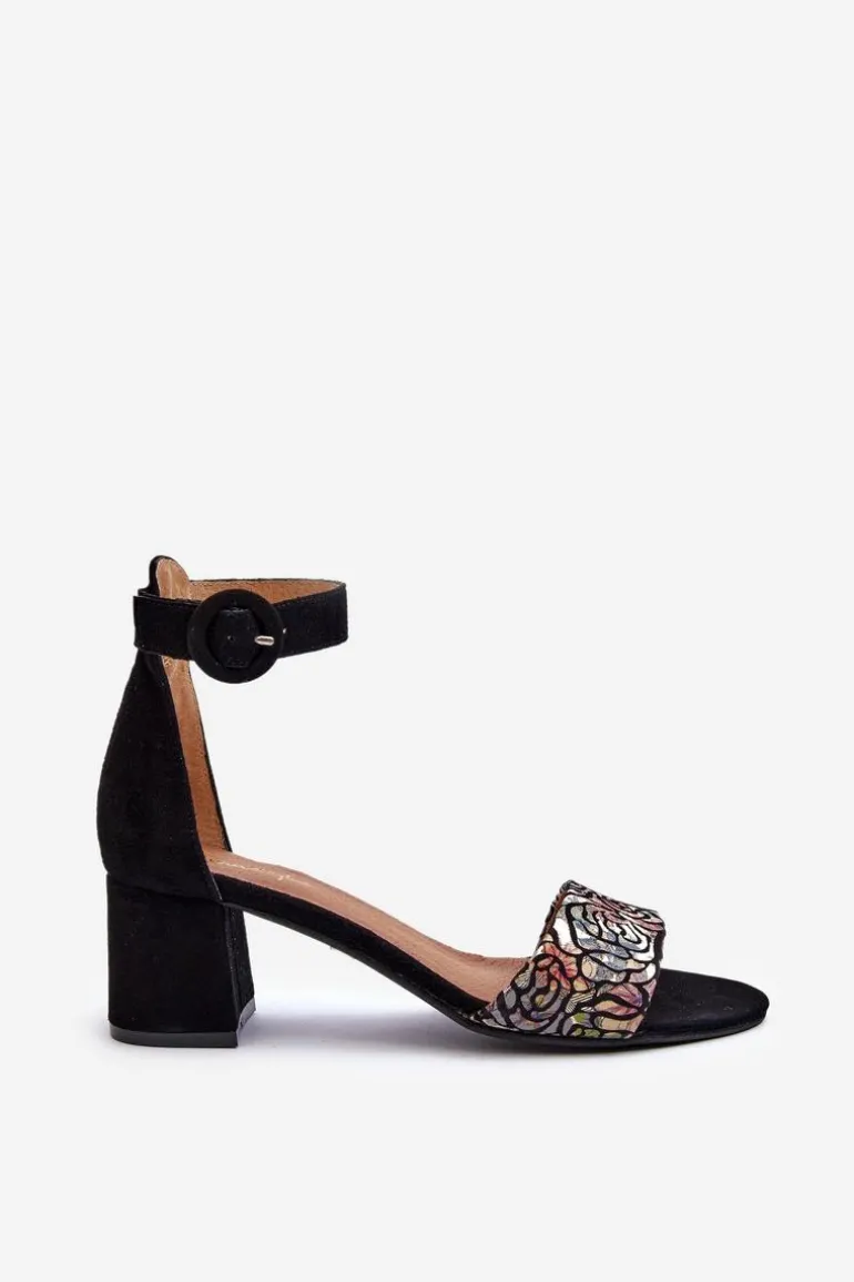 Zamszowe Sandały Na Obcasie Maciejka 04141-48 Czarne