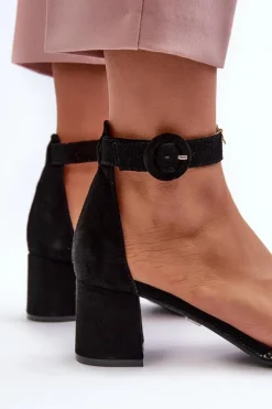 Zamszowe Sandały Na Obcasie Maciejka 04141-48 Czarne