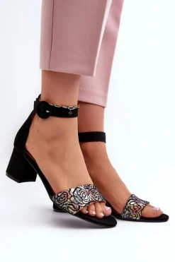 Zamszowe Sandały Na Obcasie Maciejka 04141-48 Czarne