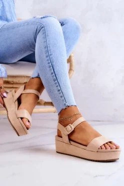 Zamszowe Sandały Na Platformie Beżowe Sariah