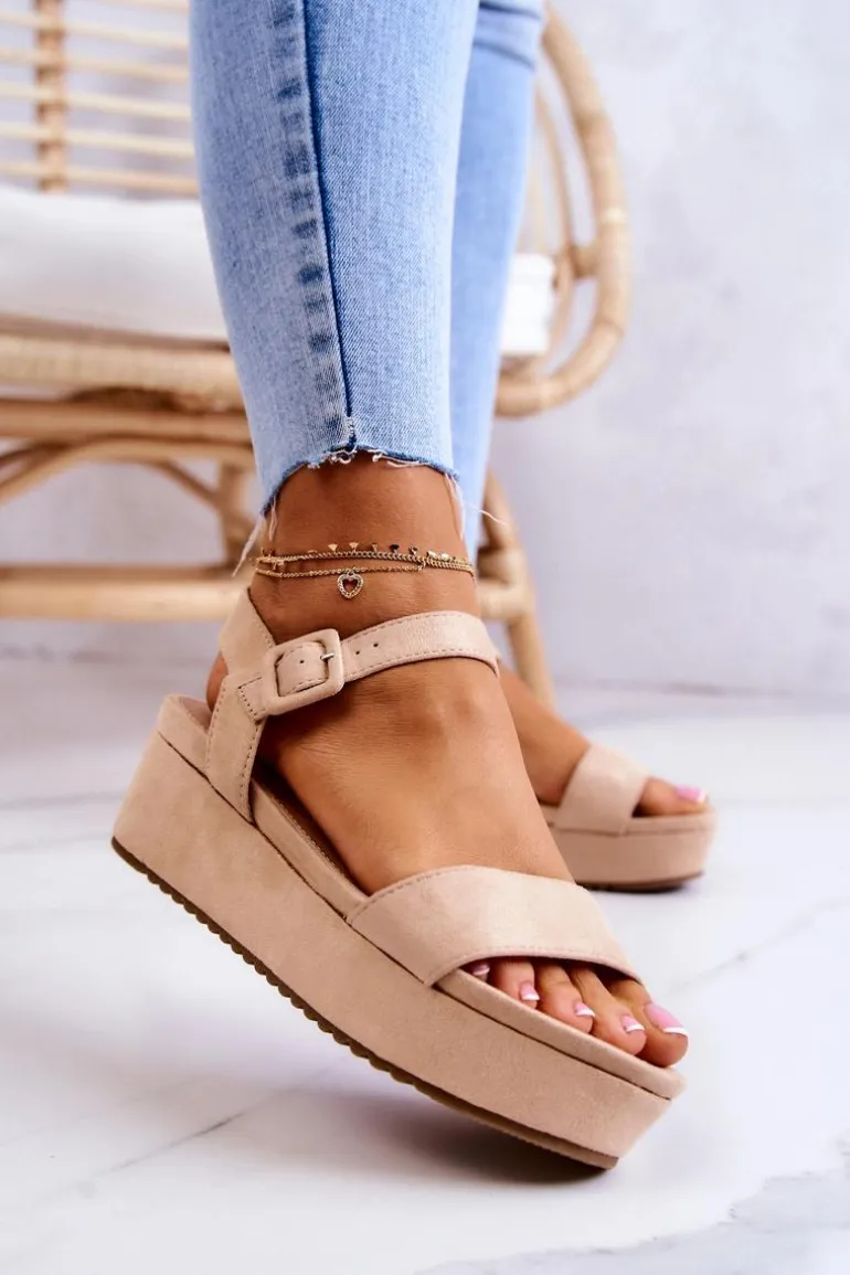 Zamszowe Sandały Na Platformie Beżowe Sariah