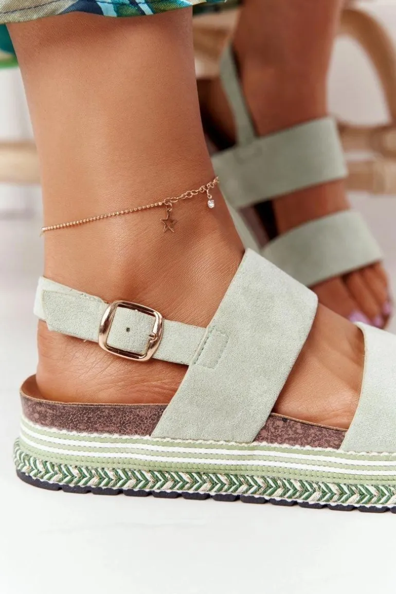 Zamszowe Sandały Na Platformie Zielone Olimpia