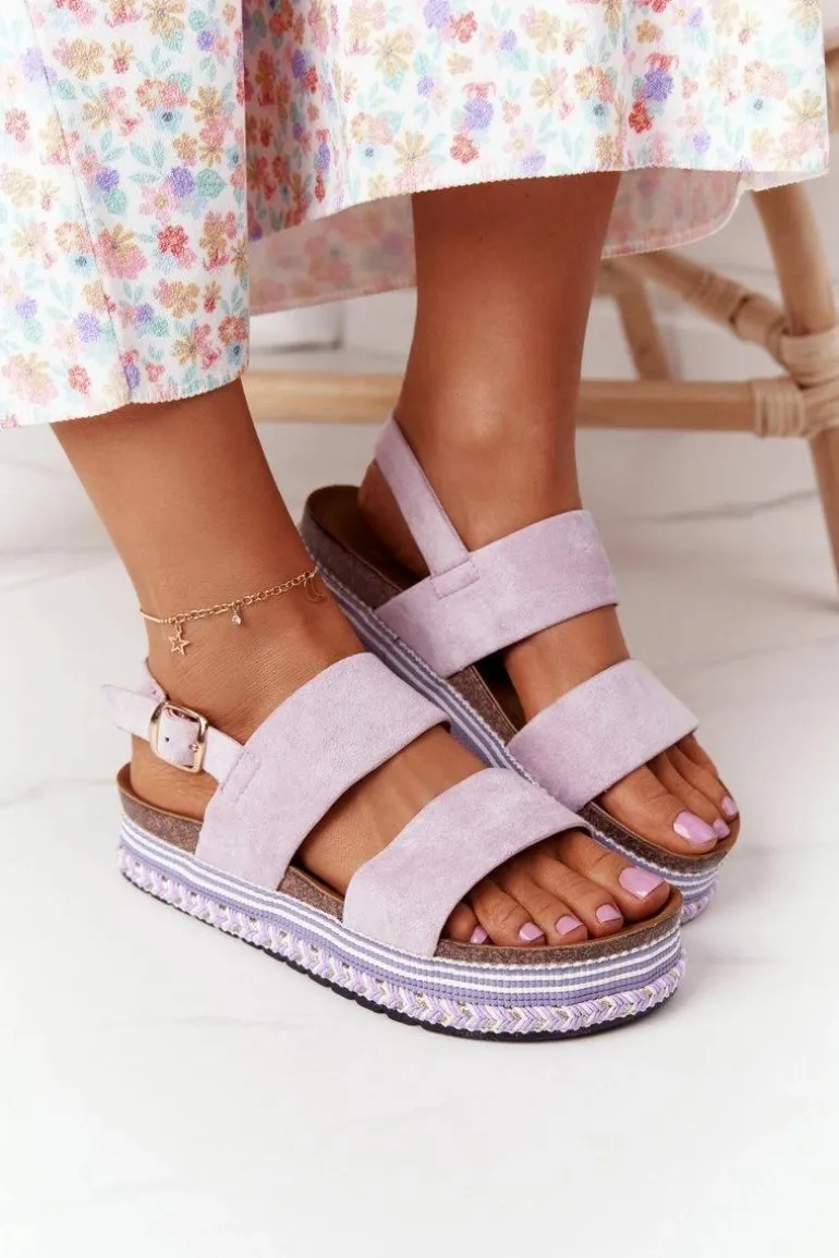 Zamszowe Sandały Na Platformie Fioletowe Olimpia