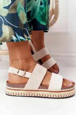 Zamszowe Sandały Na Platformie Beżowe Olimpia