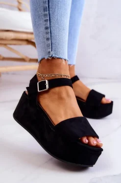 Zamszowe Sandały Na Platformie Czarne Stamford