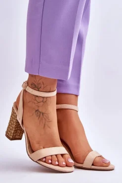 Zamszowe Sandały Na Plecionym Słupku Beżowe Selila