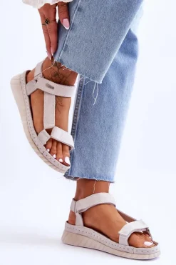 Zamszowe Sandały Na Rzep Big Star LL276014 Białe