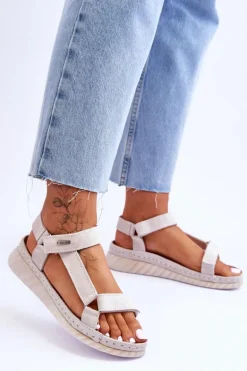 Zamszowe Sandały Na Rzep Big Star LL276014 Białe