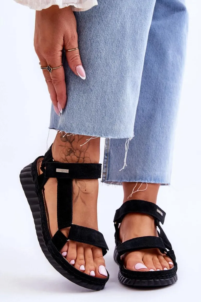 Zamszowe Sandały Na Rzep Big Star LL276011 Czarne