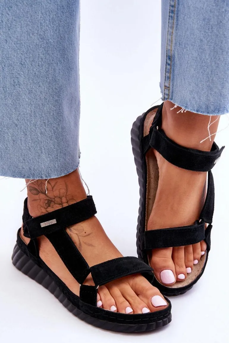 Zamszowe Sandały Na Rzep Big Star LL276011 Czarne