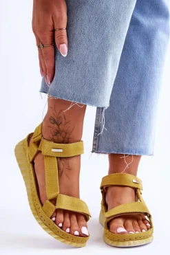 Zamszowe Sandały Na Rzep Big Star LL276013 Żółte