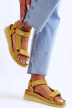 Zamszowe Sandały Na Rzep Big Star LL276013 Żółte