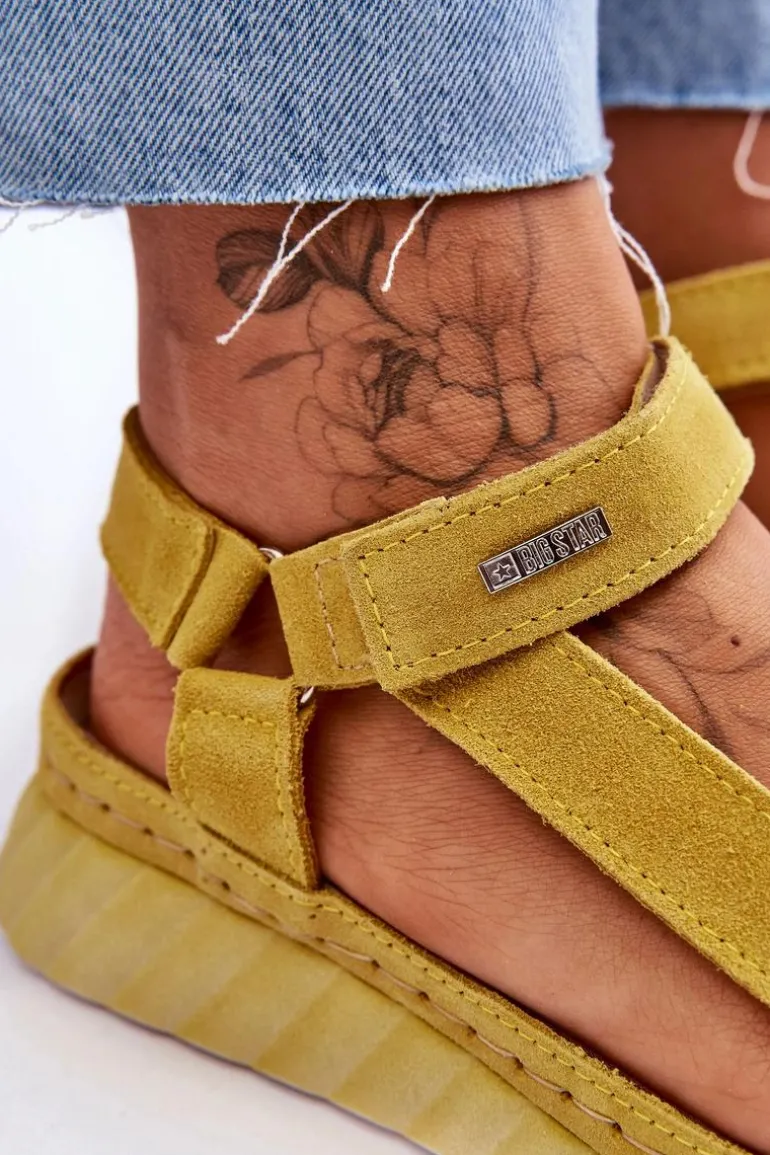 Zamszowe Sandały Na Rzep Big Star LL276013 Żółte