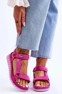 Zamszowe Sandały Na Rzep Big Star LL276012 Różowe