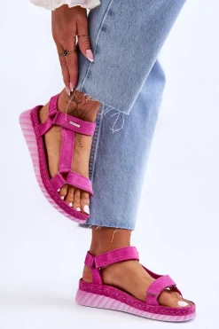 Zamszowe Sandały Na Rzep Big Star LL276012 Różowe