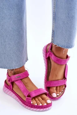 Zamszowe Sandały Na Rzep Big Star LL276012 Różowe