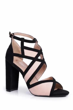 Zamszowe Sandały Na Słupku Czarno-Różowe Emolly