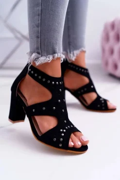 Zamszowe Sandały Na Słupku Lu Boo Czarne