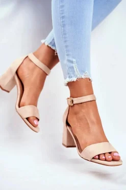 Zamszowe Sandały Na Słupku Vinceza 20-17058 Beżowe