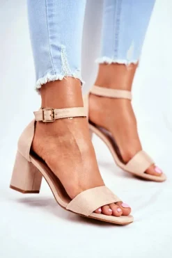 Zamszowe Sandały Na Słupku Vinceza 20-17058 Beżowe