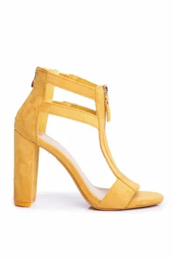 Zamszowe Sandały Na Słupku Żółte Folly