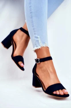 Zamszowe Sandały Na Słupku Vinceza 20-17058 Granatowe