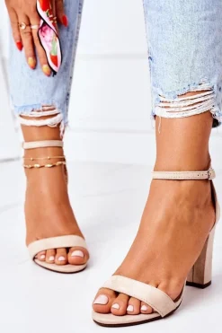 Zamszowe Sandały Na Słupku Beżowe Florence