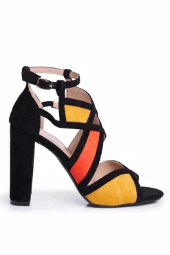 Zamszowe Sandały Na Słupku Czarno-Pomarańczowe Emolly