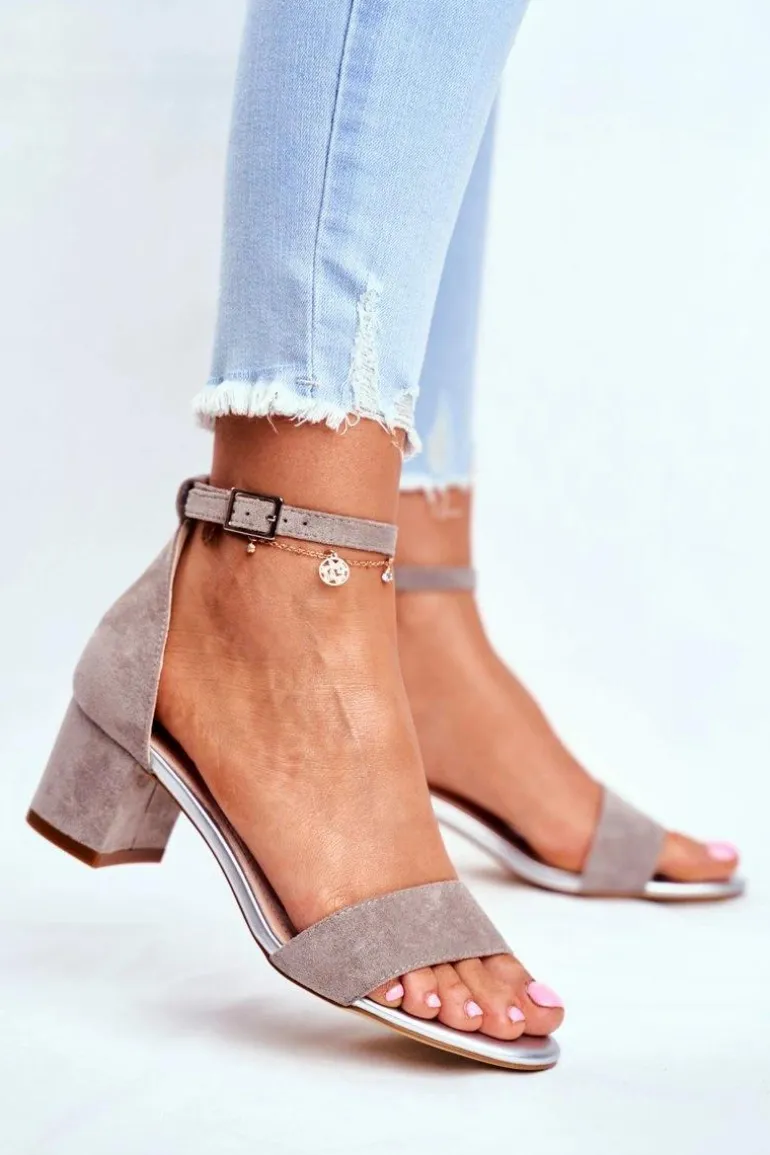 Zamszowe Sandały Na Słupku Sergio Leone SK839 Szaro-Srebrne