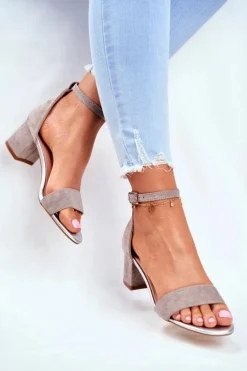 Zamszowe Sandały Na Słupku Sergio Leone SK839 Szaro-Srebrne