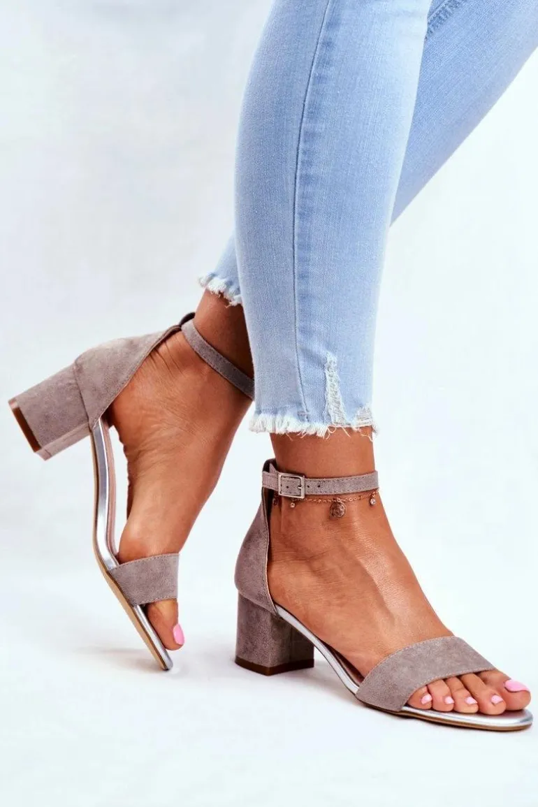 Zamszowe Sandały Na Słupku Sergio Leone SK839 Szaro-Srebrne