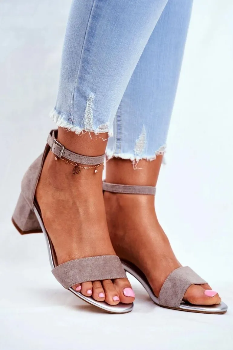 Zamszowe Sandały Na Słupku Sergio Leone SK839 Szaro-Srebrne