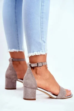 Zamszowe Sandały Na Słupku Sergio Leone SK839 Szaro-Srebrne