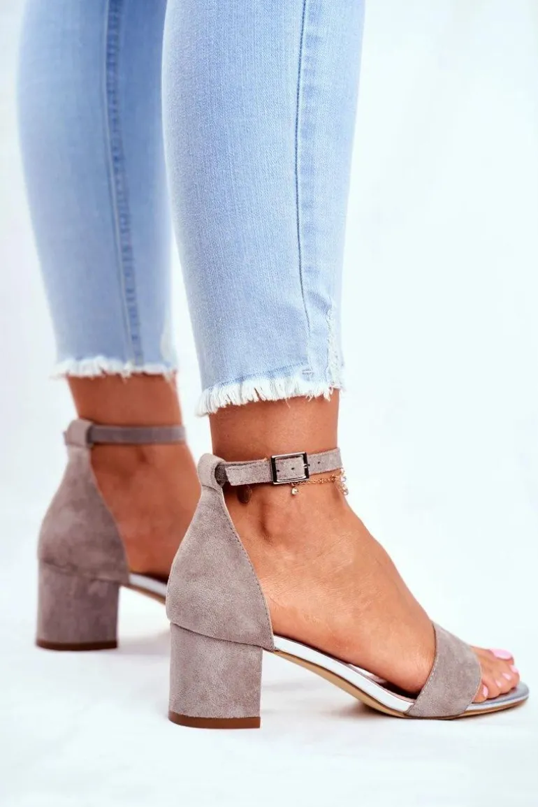 Zamszowe Sandały Na Słupku Sergio Leone SK839 Szaro-Srebrne