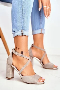 Zamszowe Sandały Na Słupku Sergio Leone SK865 Szare