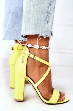 Zamszowe Sandały Na Słupku Neonowe Żółte Dance With Me