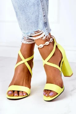 Zamszowe Sandały Na Słupku Neonowe Żółte Dance With Me