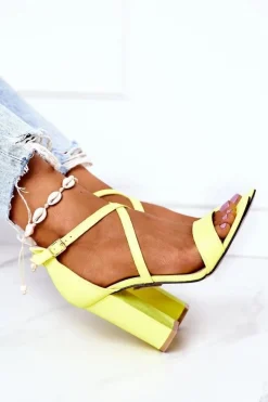 Zamszowe Sandały Na Słupku Neonowe Żółte Dance With Me