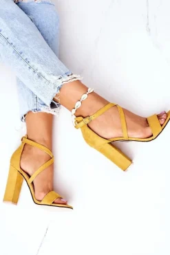 Zamszowe Sandały Na Słupku Żółte Dance With Me