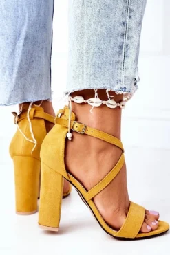 Zamszowe Sandały Na Słupku Żółte Dance With Me