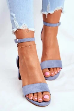 Zamszowe Sandały Na Słupku Sergio Leone SK839 Jasnoniebieskie